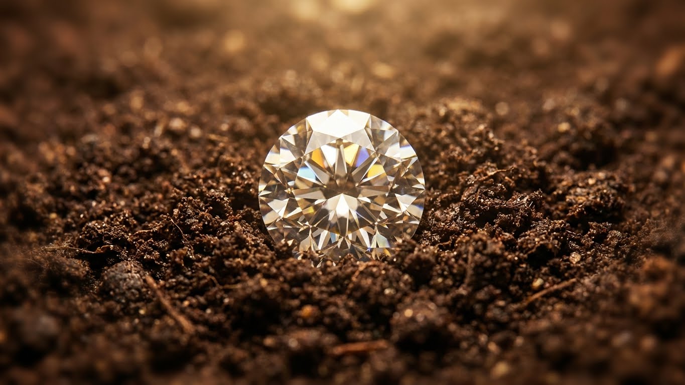 Natural diamond crystal in earth